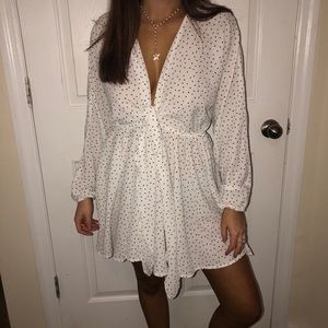 black and white dotted mini dress